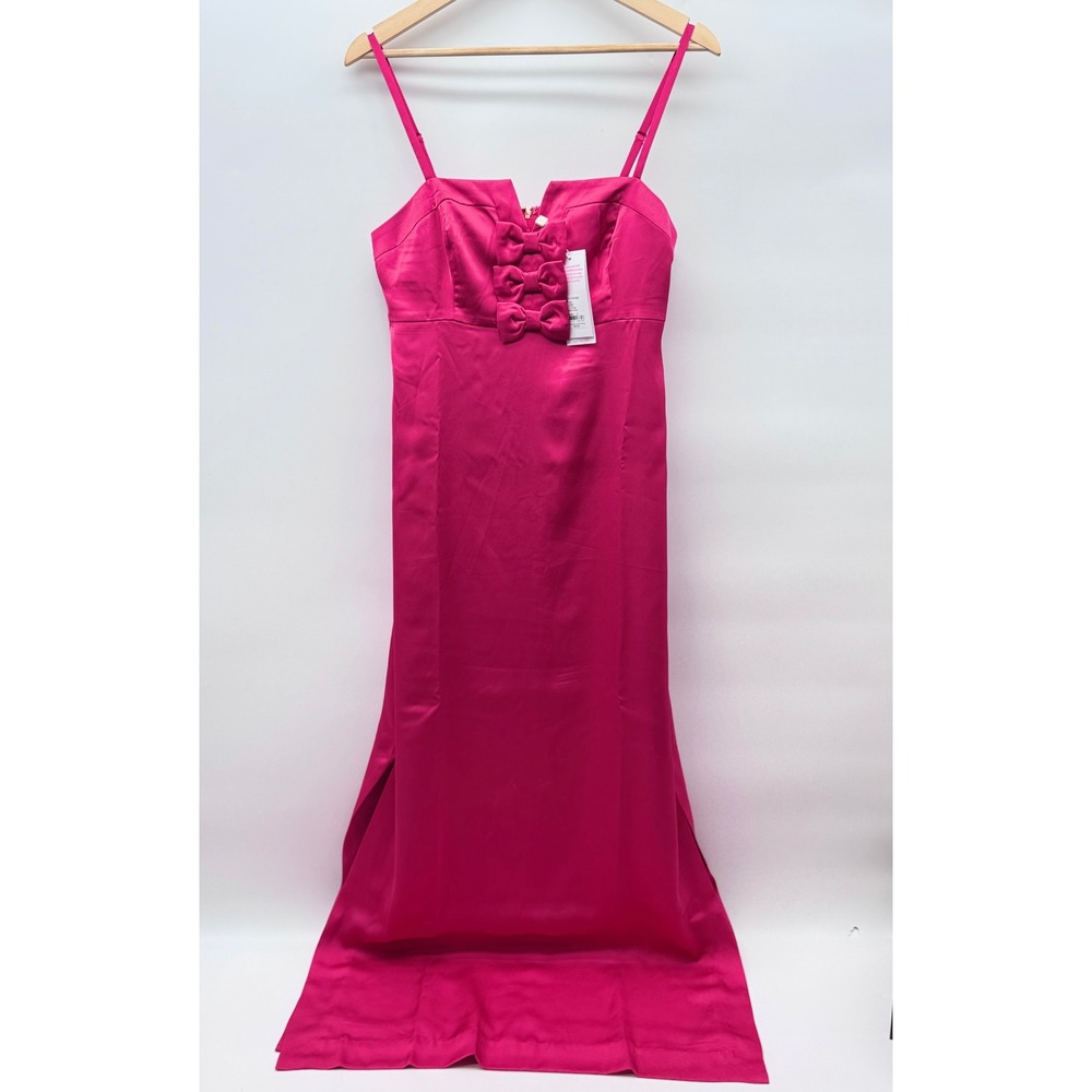 Lilly Pulitzer Jean Maxi Dress Womens 6 Raspberry Rouge Pink Satin Bow Formal
